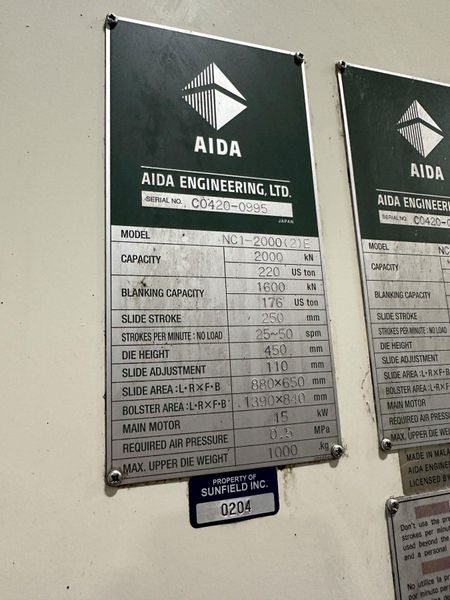 220 TON AIDA GAP FRAME PRESS