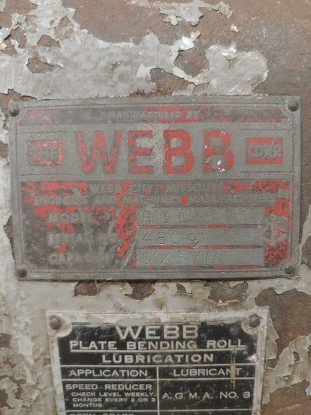5' x 5/16" WEBB INITIAL PLATE BENDING ROLLS: STOCK #73789
