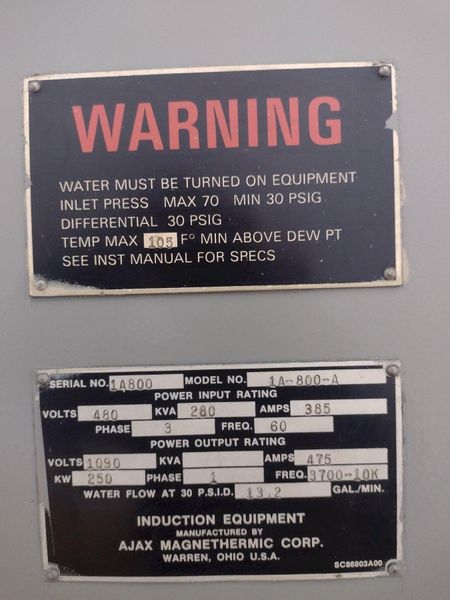 250 KW AJAX TOCCO "PACER" INDUCTION HARDENING SCANNER SYSTEM WITH MAGNESCAN QS CONTROLS: STOCK #