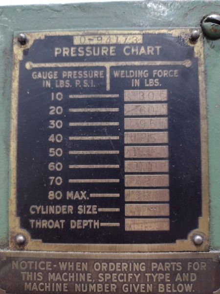 30 KVA X 8" TAYLOR WINFIELD AIR OPERATED SPOT WELDER: STOCK #20249