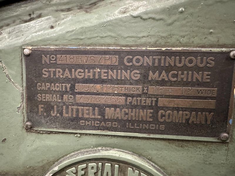 18" x .125" LITTELL MODEL #418HVS-7PD POWERED 7 ROLL COIL STRIP STRAIGHTENER: STOCK #19805