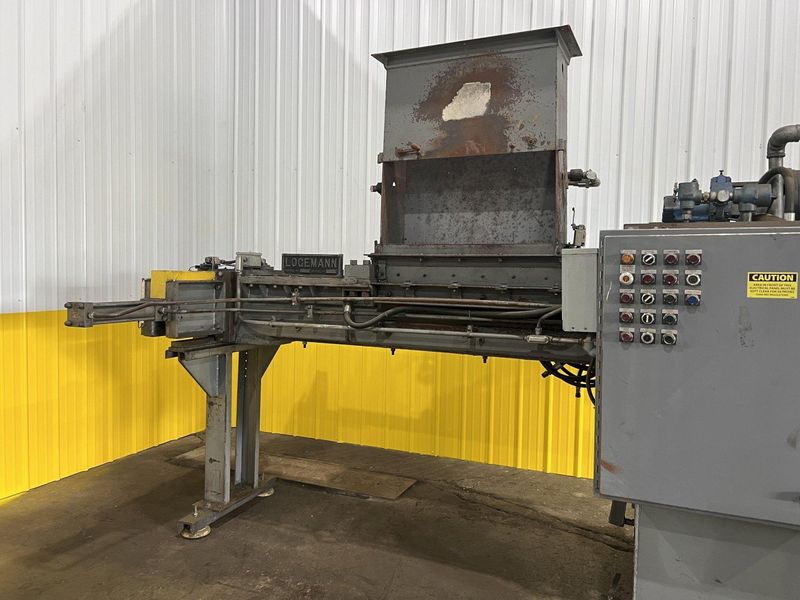 12" X 12" LOGEMANN MODEL #1212 HYDRAULIC SCRAP METAL BALER / BRIQUETTER: STOCK #11504