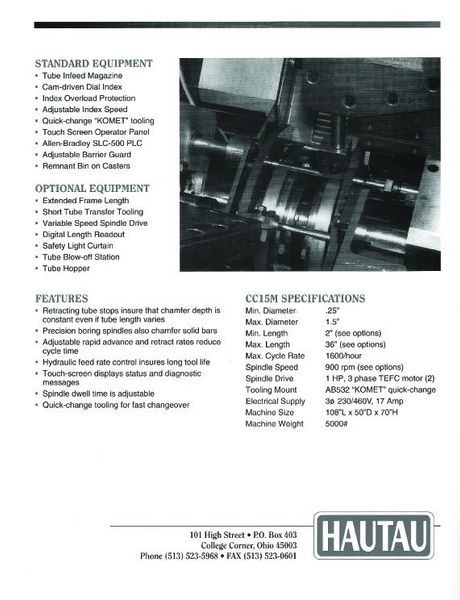 HAUTAU MODEL #CC15M DOUBLE END CHAMFER MACHINE: STOCK #10957
