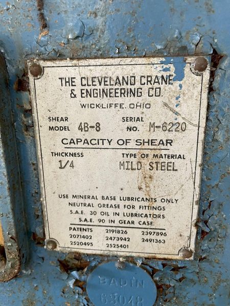 8' X 1/4" STEELWELD MODEL 4B-B MECHANICAL SHEAR: STOCK #14673