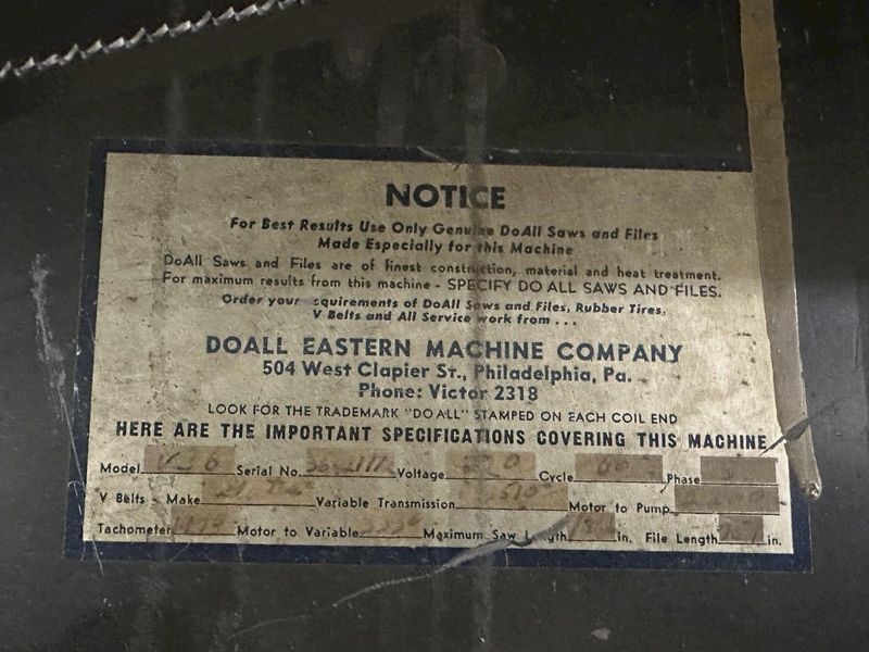 36" DOALL MODEL #V36 VERTICAL BAND SAW: STOCK #18191