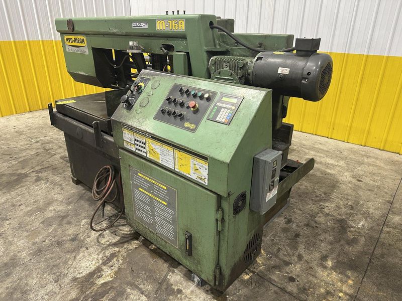 16" x 16" HYD-MECH MODEL #M-16A FULLY AUTOMATIC HORIZONTAL BANDSAW WITH POWER MITRE SWIVEL: STOC