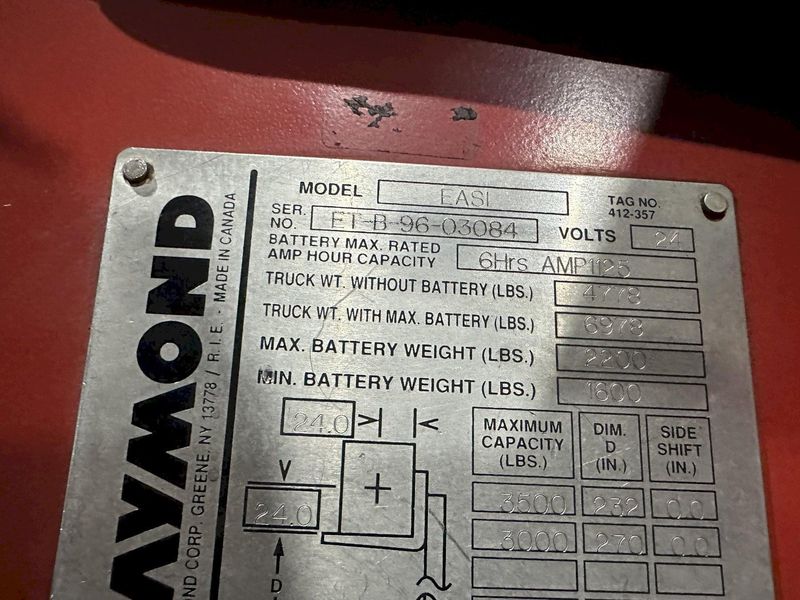 3,500 LB RAYMOND MODEL #EASI DEEP REACH ELECTRIC FORK LIFT TRUCK: STOCK 22098