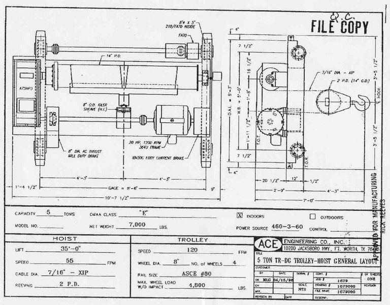 5 TON ACE TROLLEY HOIST: STOCK #17136