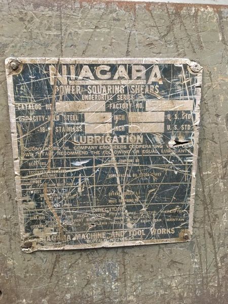 10' X 10 GA NIAGARA POWER SQUARING SHEAR: STOCK #73801