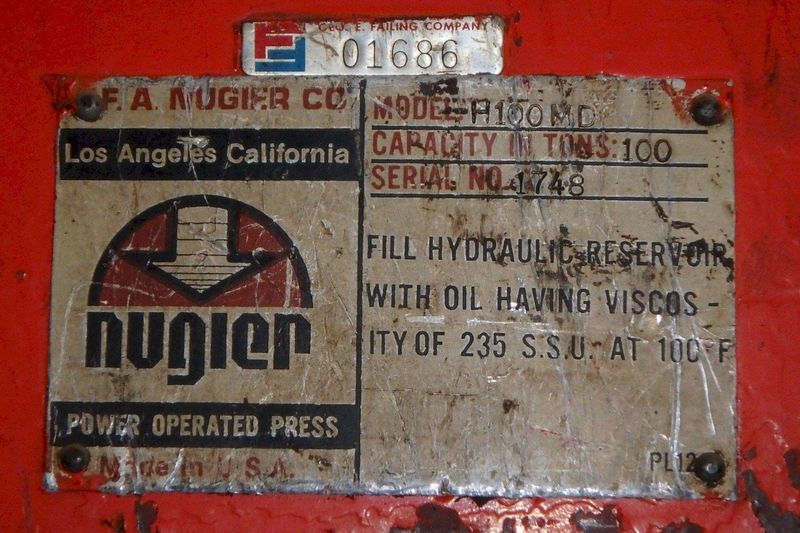 100 TON NUGIER H FRAME PRESS: STOCK: #73754