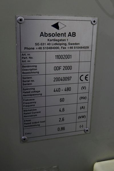 ABSOLENT MODEL ODF-2000 OIL MIST COLLECTOR: STOCK #73782