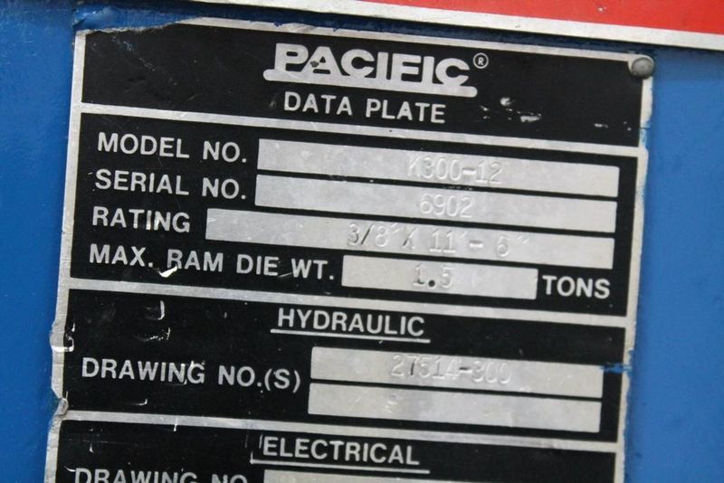 300 TON X 12' PACIFIC HYRAULIC PRESS BRAKE: STOCK #61922
