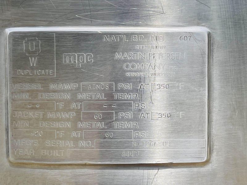 Martin Petersen Co. 33 Gallon Stainless Steel Jacketed Mix Tank