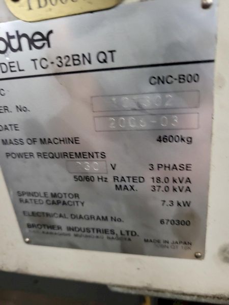 Brother CNC Drill & Tapping Center with Pallet Changer Model TC-32BN QT with B00 Brother Control