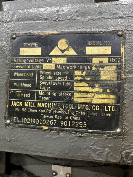 10" X 25" JACK MILL MODEL GU-650H HYDRAULIC UNIVERSAL ID/OD CYLINDRICAL GRINDER: STOCK #19819