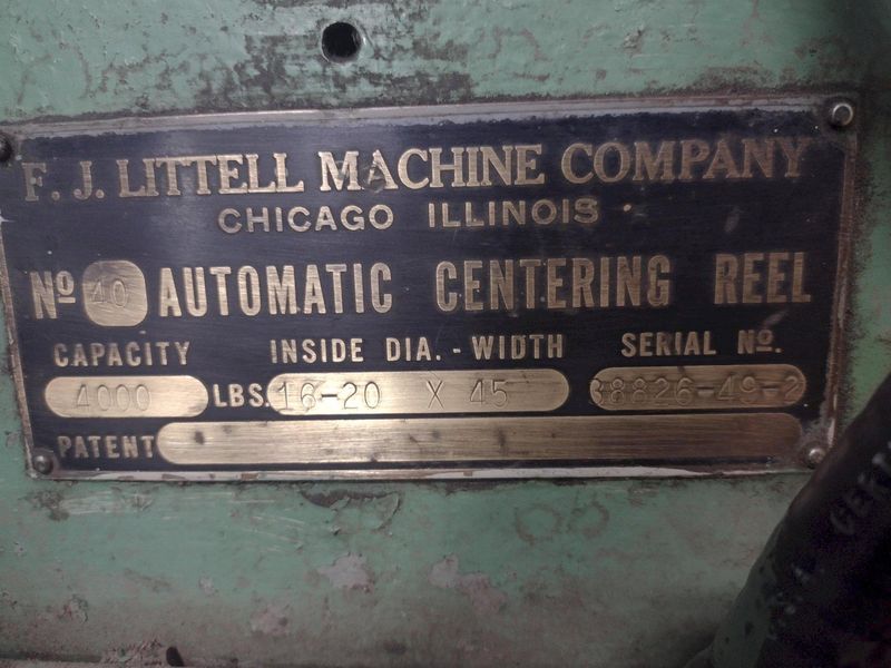 4,000 LB 2 TON x 24" LITTELL MODEL #40  MOTORIZED UNCOILER COIL REEL: STOCK #15324