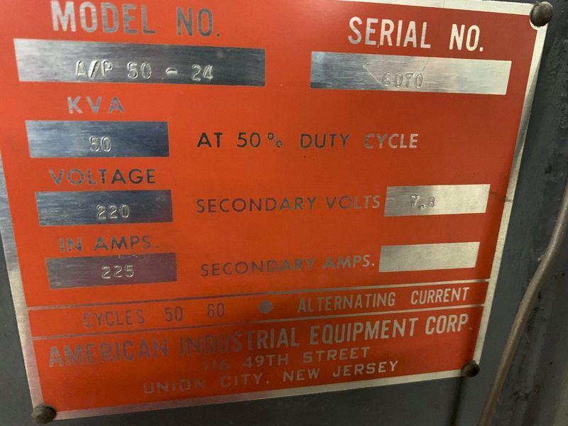50 KVA American Industrial Resistance Welder Model A/P 50-24