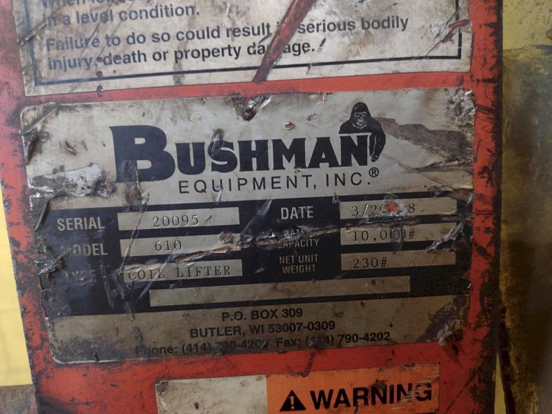 10,000 LB 5 TON X 20" BUSHMAN MODEL #610 C-HOOK COIL LIFTER: STOCK #15858