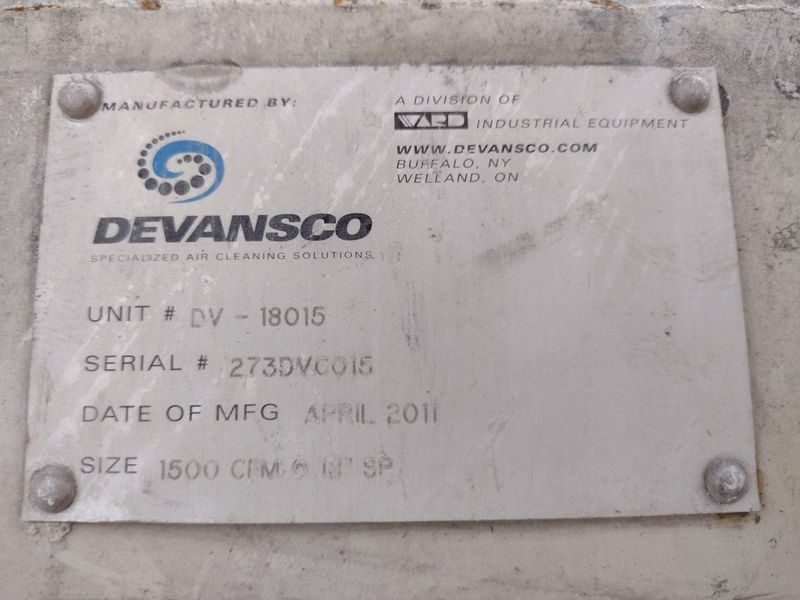 1500 CFM WARD-DEVANSCO MODEL #DV-18015 WET TYPE DUST COLLECTOR: STOCK #18630