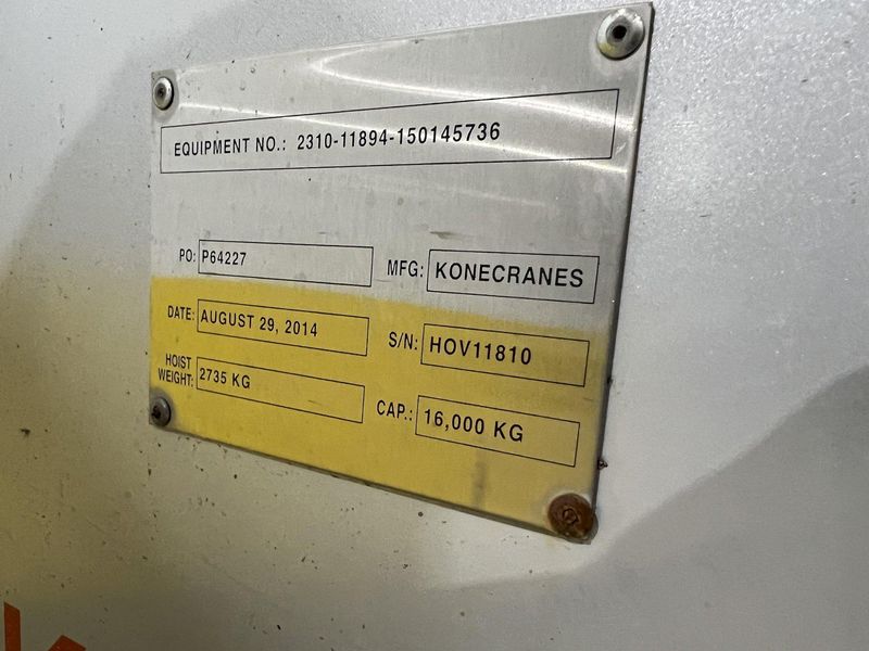 17.5 TON (2014) KONE-CRANES MODEL #CXT60410160P75GGN0S SINGLE GIRDER OVERHEAD CRANE HOIST & TROL