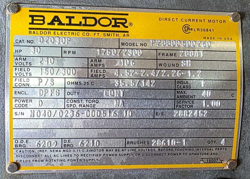 Motor, 30 HP DC, Baldor