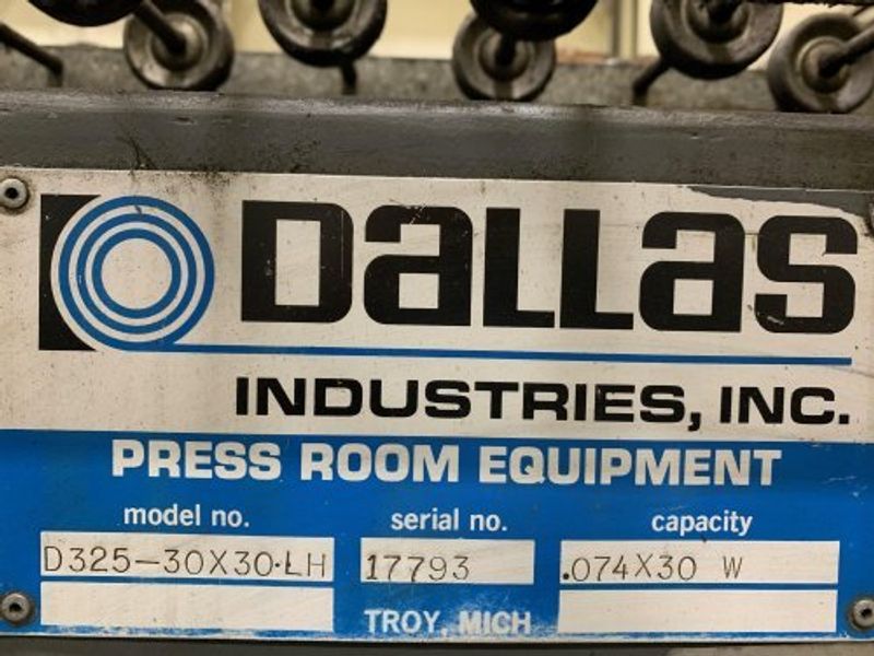 30" W. x 30" Str x .074", DALLAS, No. D325-30-30LH, Air Feed with Straightener