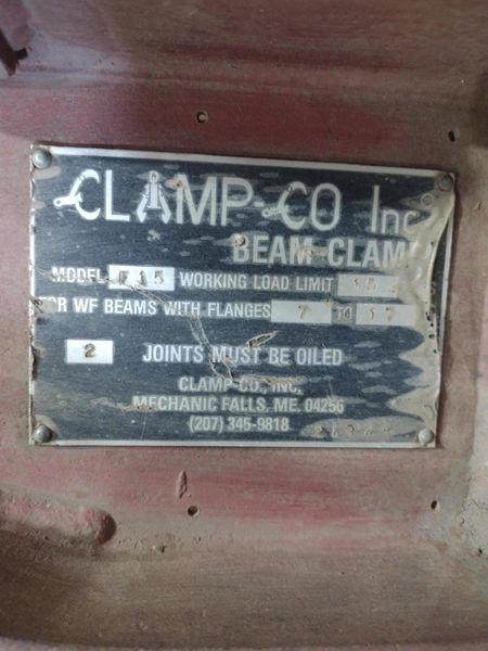 (2) 15 TON CLAMPCO MODEL F15 GIRDER WIDE FLANGE BEAM LIFTING CLAMPS: STOCK #22982