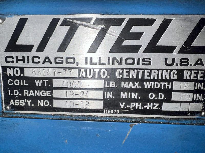 4,000 LB X 18" LITTELL MODEL #40-18 PULL OFF COIL REEL UNCOILER: STOCK #22426