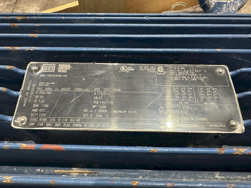 50 HP WEG TEFC MOTOR, 365/5T FRAME : STOCK #22166