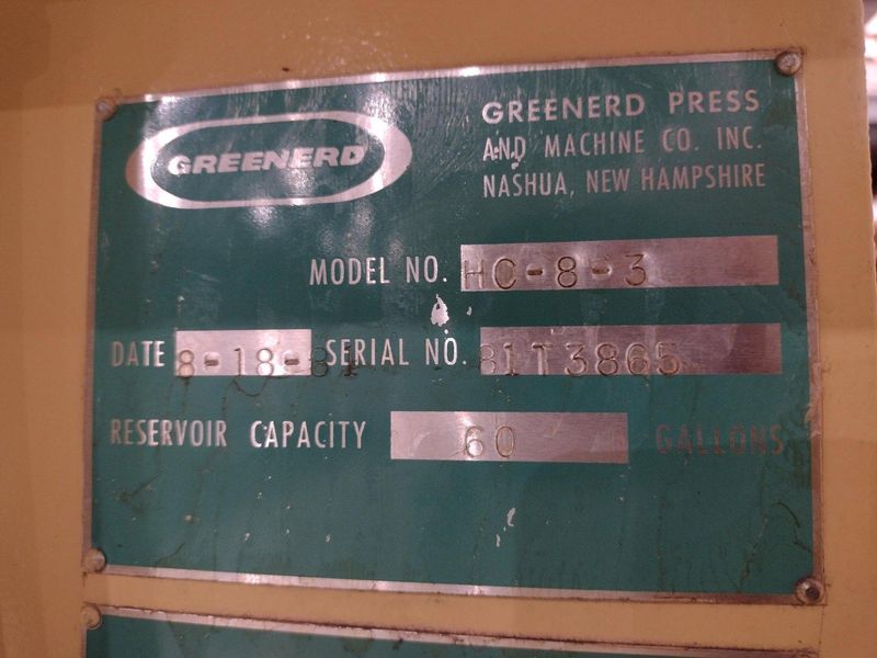 8 TON GREENERD MODEL #HC-8-3 C FRAME HYDRAULIC PRESS 12" STROKE: STOCK #21760