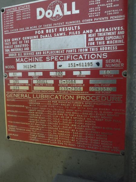 36" DOALL MODEL 3613-2 VERTICAL SAW: STOCK #21721