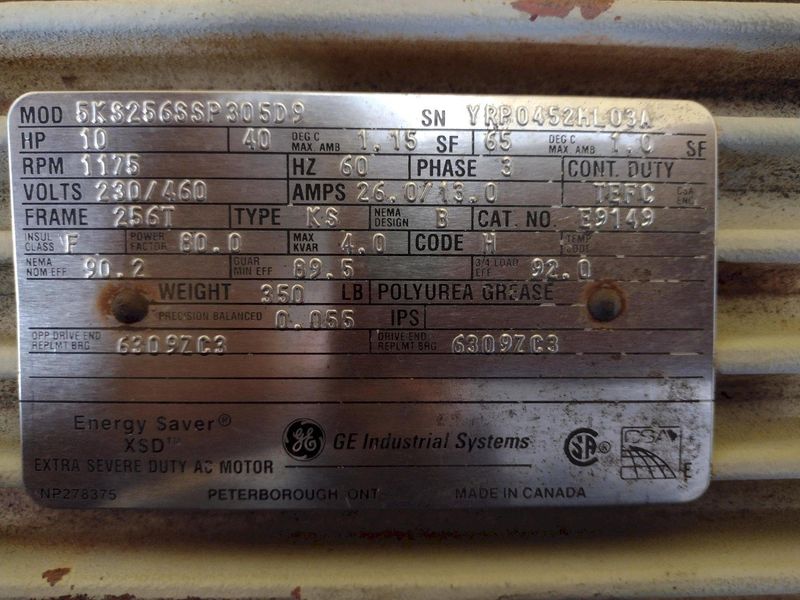 10 HP GE MOTOR, FRAME #256T: STOCK 18648
