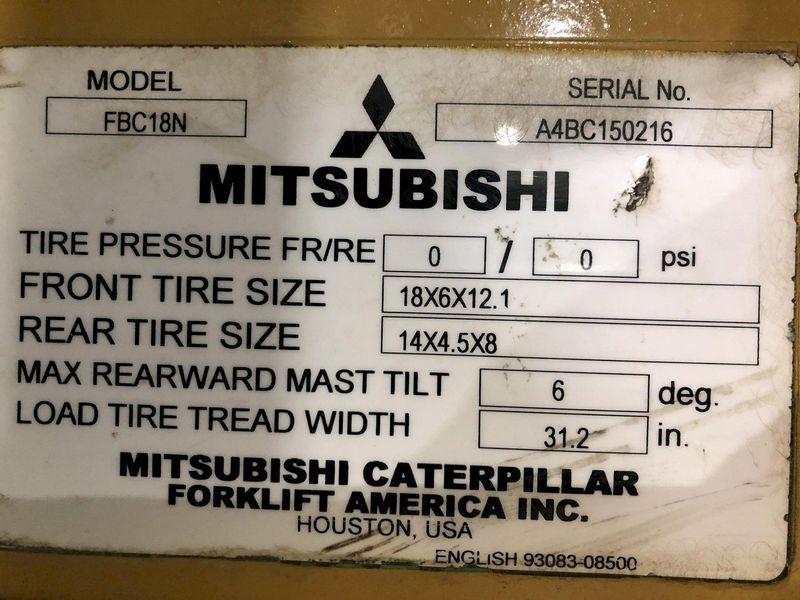 3500 LB MITSUBISHI MODEL FBC18N ELECTRIC FORKLIFT: STOCK 17435