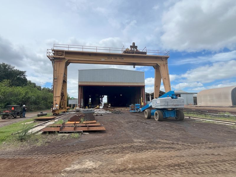 150 Ton Double Girder Mobile Gantry Crane 58′ Wide 30′ High Clearance
