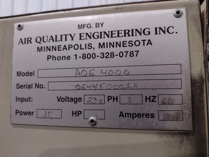2,500 CFM 5 HP AIR QUALITY ENGINEERING MODEL #AQE4000 FUME COLLECTOR: STOCK #19646