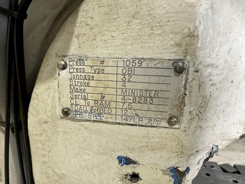 32 TON MINSTER MODEL #4 OBI PRESS, 4" STROKE: STOCK #20172