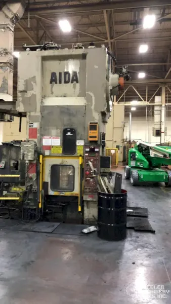 220 Ton AIDA Model CF1-220 Straight Side Link Motion Cold Forging Single Point Press, 11.81" STR, 19.68" SH, 1.18" ADJ, 29.53" LR x 29.53" FB BA, 25-40 SPM Vari