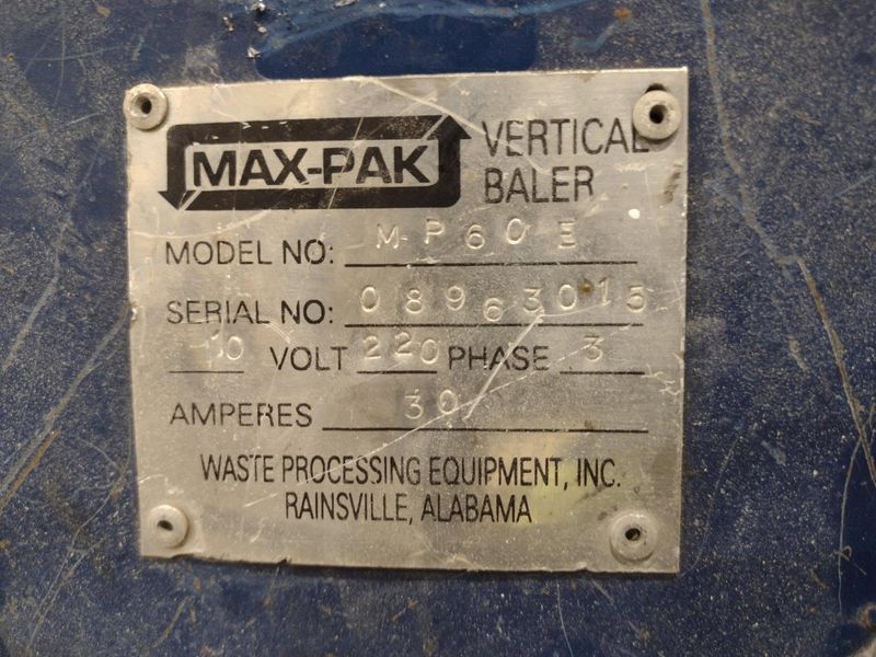 60" X 48" X 30" MAX-PAK MODEL #MP-60-E VERTICAL HYDRAULIC CARDBOARD BALER: STOCK #23656