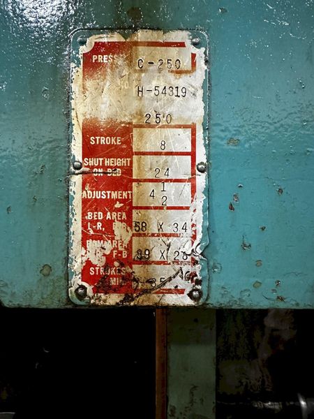 250-ton Bliss Model C-250 Single Point Gap Press For Sale