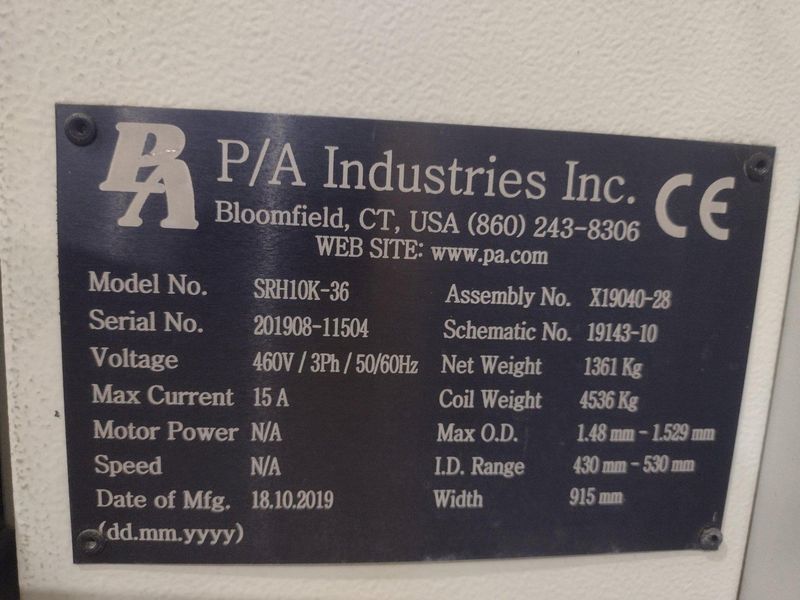 10,000 LB X 36” PA INDUSTRIES MODEL #SRH10K-36 PULL-OFF UNCOILER COIL REEL, NEW 2019: STOCK #229