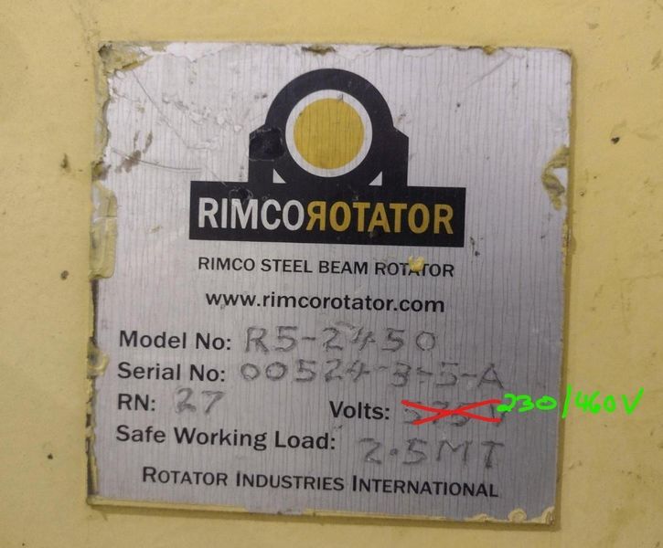11,600 LBS RIMCO MODEL #R5-2450 ROTATOR POWERED I-BEAM ROLLOVER / ROTATOR MACHINE: STOCK #23597