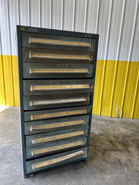 10 DRAWER STANLEY VIDMAR 28" X 30" X 59" TOOL STORAGE CABINET: STOCK #16732
