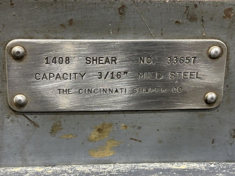 8' x 3/16" CINCINNATI MODEL #1408 MECHANICAL POWER SQUARING SHEAR: STOCK #22769