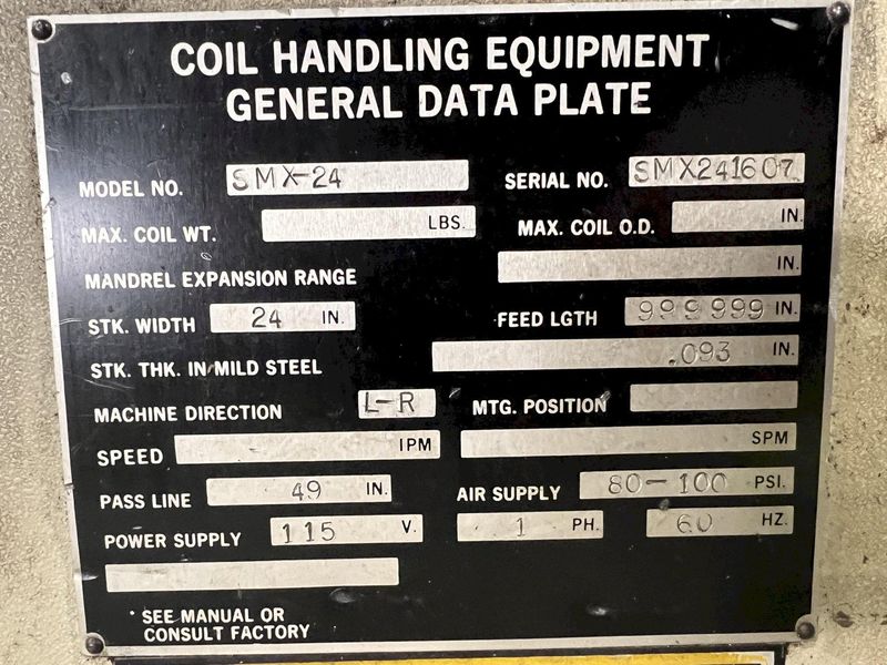 24" X .093" CWP MODEL #SMX-24 SERVO FEEDER & SERVOMAX II CONTROL: STOCK #21950