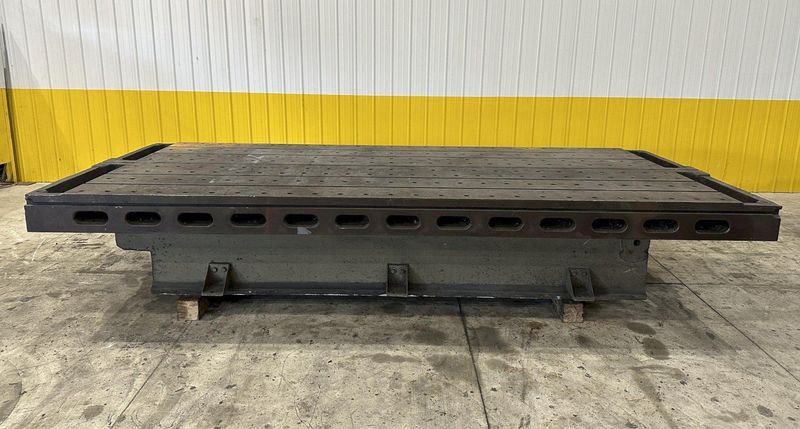6' X 14'6" HEAVY DUTY T-SLOTTED LAYOUT TABLE ON RAISED BASE: STOCK #21788