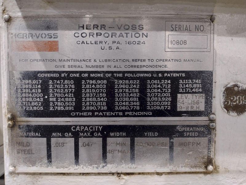 48" X .047" HERR-VOSS KEYSTONE MODEL #54-1.156-19-R.H. PRECISION BACKED UP LEVELER: STOCK #22750