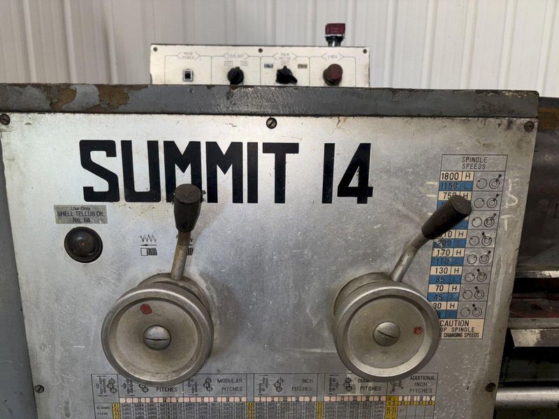 14" X 40" SUMMIT MODEL #14 ENGINE LATHE. 2" HOLE: STOCK #23258