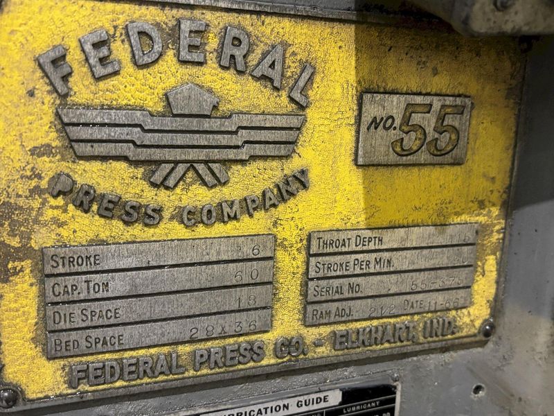 60 TON FEDERAL MODEL #55 OBI FLYWHEEL STAMPING PRESS 6" STROKE: STOCK #23255