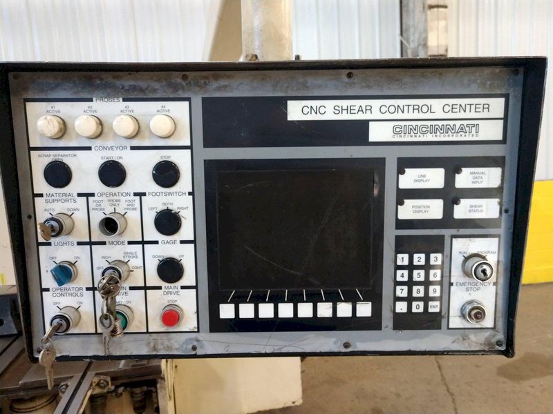 10' x 1/4" CINCINNATI MODEL #2500 CNC HYDRAULIC POWER SHEAR WITH FRONT & BACK GAUGING: STOCK #12
