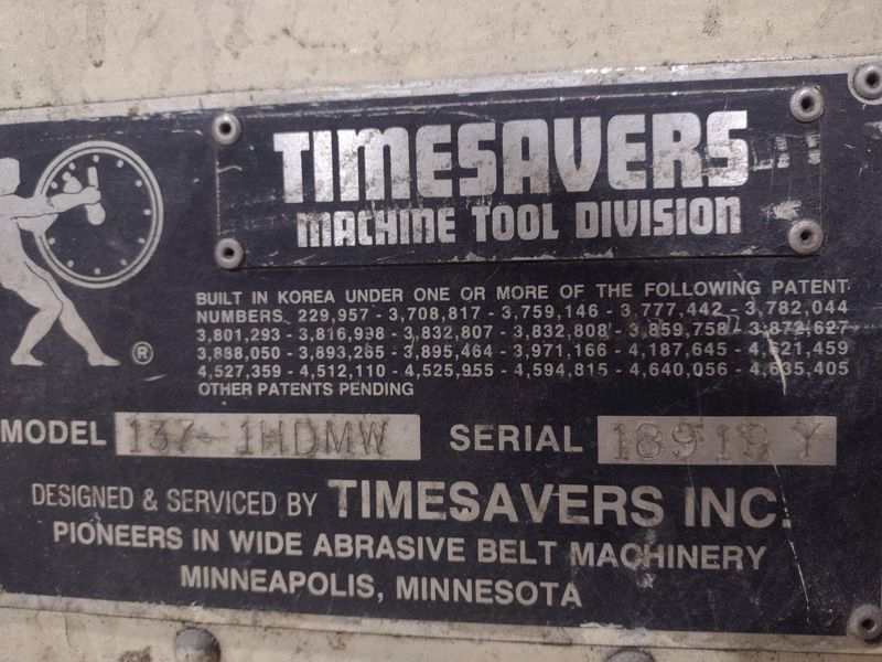 37" TIMESAVERS MODEL #137-1HDMW WET BELT GRINDER SANDER 20 HP : STOCK #19869